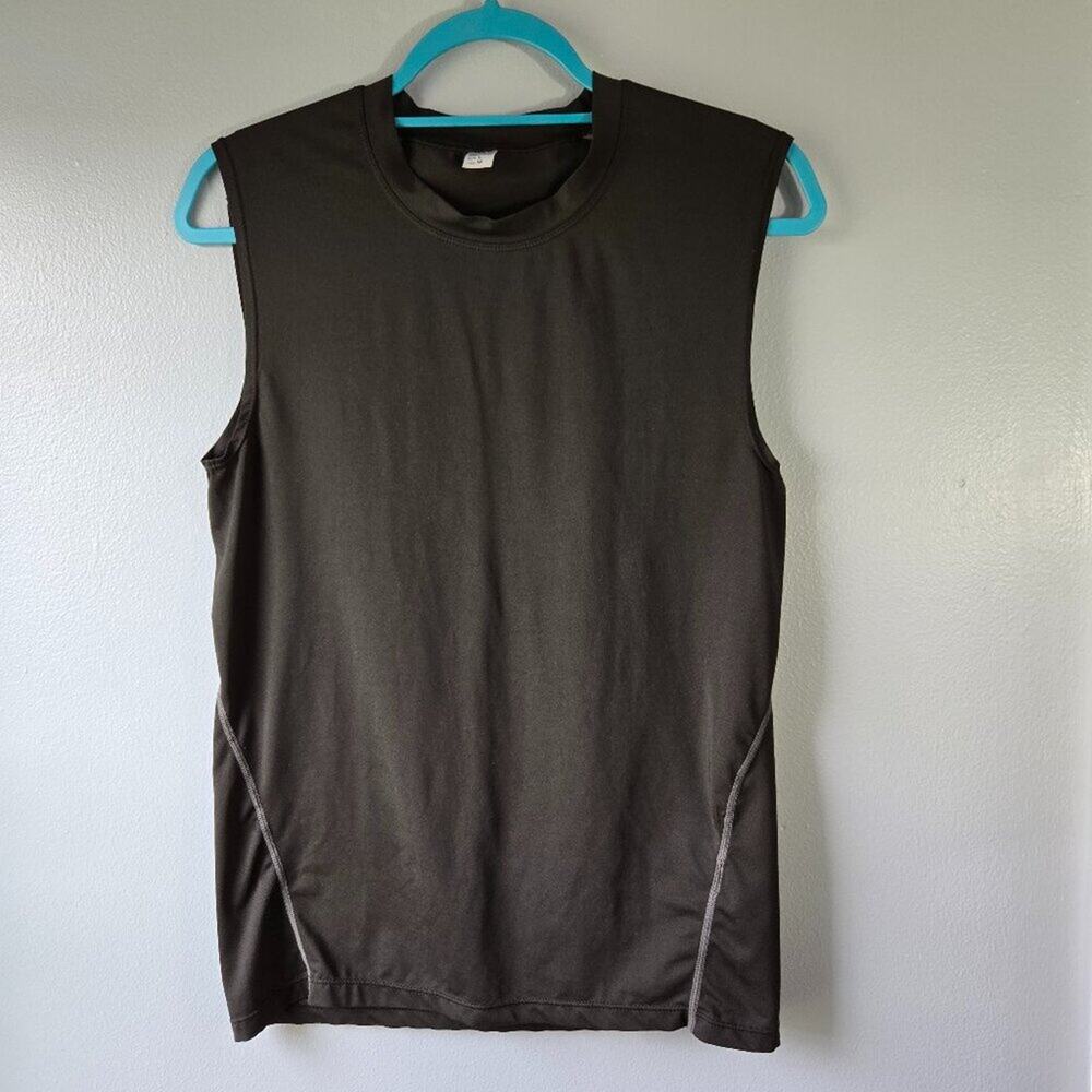 Men's Sleeveless Stretchy Polyester Spandex T-Shirt Black Size Medium